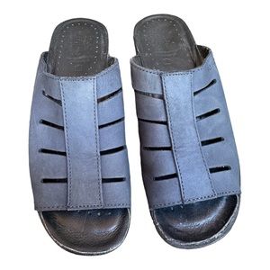 Fly Flot Made in Italy Blue Suede Leather Custom Comfort Sole Clogs 8.5 EUC